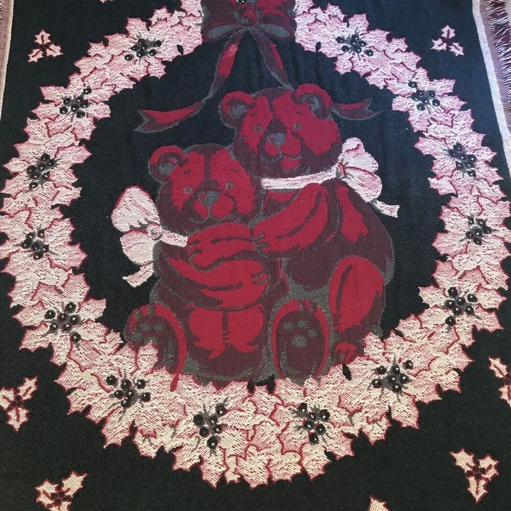 Fieldcrest Christmas Bears Woven Tapestry Throw Blanket VTG Holiday Grandma-core